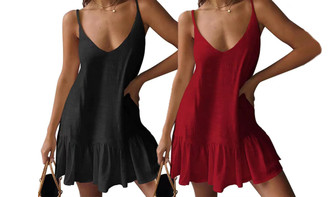 2307 NEW Summer girly fresh and sweet women's woven suspender V-neck Slip dress 7547LA