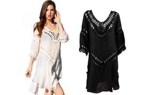 2307 NEW Hand hook floral net shirt hollowed out dress swimsuit cover up 7549LA