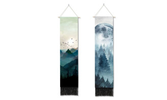 2307 NEW 2PC combination tapestry, ink landscape printing, home decoration, tassel hanging painting 7555