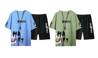 2307 NEW A set of summer ice thin short sleeved shorts for men's sports and leisure set 7558LA