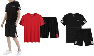 2307 NEW Summer sports suit men's short sleeved shorts 2-piece breathable quick drying clothes 7560LA