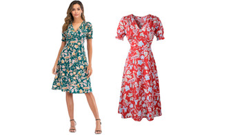2307 NEW Women's Bohemian V-neck printed dress beach skirt 7567LA
