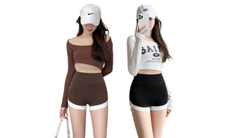 2307 NEW Women's summer outerwear thin contrast high waisted shorts 7578LA