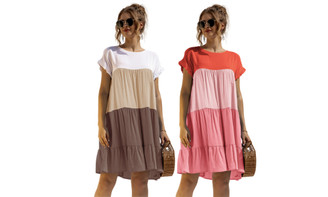 2307 NEW  Women's summer color matching gradient loose fitting dress 7583LA