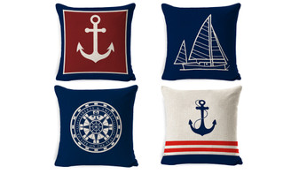 2307 NEW 4PC anchor sailboat sofa living room pillow cover 7586LA
