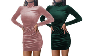 2308 NEW Autumn and Winter High Neck Folded Suede Folded Dress 7865LA
