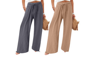 2308 NEW Women's elastic solid color long pants wide leg pants 7885LA