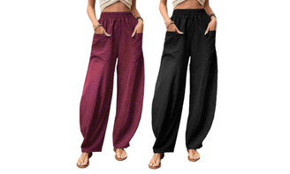 2308 NEW Solid color pocket women's casual pants, elastic pants, long pants 7887LA
