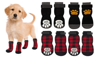 2308 NEW 4PC Pet Socks Dog Socks Warm Belt Anti slip Bottom 7923LA