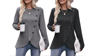 2308 NEW Autumn/Winter Long sleeved Round Neck Diagonal breasted Bottom T-shirt 7941LA