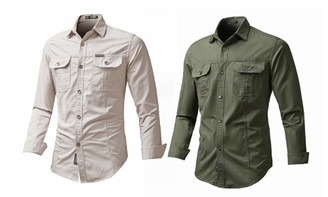 2308 NEW Spring and Autumn Men's Long Sleeve Shirt Outdoor Work Pocket Top 7969LA