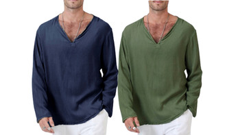 2308 NEW Solid V-neck men's casual long sleeved T-shirt 7977LA