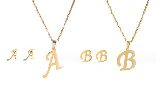 2308 NEW Stainless Steel Pendant English Letter Necklace Earnail Set 7981LA