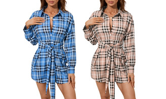 2308 NEW Autumn/Winter Checkered Single breasted Long Sleeve Dress 7994LA