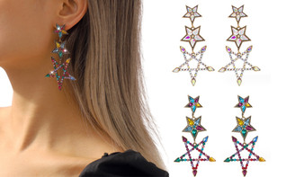 2308 NEW Alloy colored rhinestone earrings, five pointed star long party earrings 8102LA
