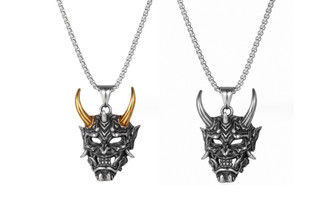 2309 NEW Golden Horn Prajna Pendant Ghost 3D Mask Necklace Halloween Necklace 8154la