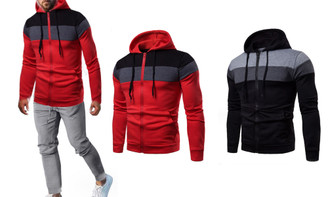 2309 NEW Spring and Autumn Zipper Color Combination Set Coat Sports Sweater Men's Top Hoodie 8172 la
