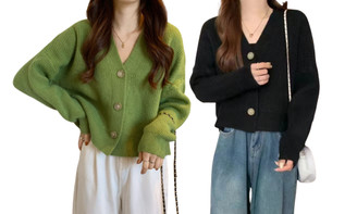 2309 NEW Autumn loose V-neck knitted cardigan women's short lazy style sweater cardigan women's coat 8177 la