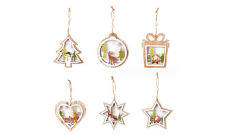 2310 NEW 6PC Christmas Tree Wooden Double Layer Hollow Hanger Colorful Christmas Decoration 8234 la