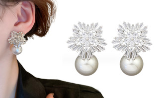 2310 NEW Snow Zircon Pearl Earrings Luxury Bridal Flower Fashion Jewelry 8238 la