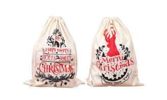 2310 NEW 2PC Large printed linen backpack with a tie mouth Christmas gift bag and candy bag8246la