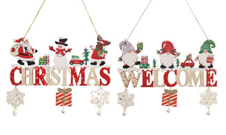 2311 NEW 2PC Christmas Forester Elderly Snowman Bell Doorplate Hanger 8277