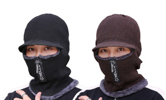 2311 NEW Winter zipper with plush and thick autumn/winter scarf integrated knit hat 8292LA