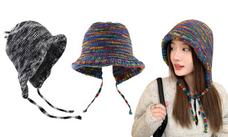 2311 NEW Autumn and Winter Rainbow Stripe Ear Protection Woolen Hat Tie up Contrast Color Headband Knitted Hat 8338LA