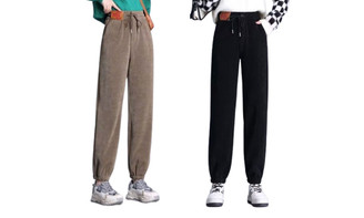 2312 NEW Leisure sports pants for women in autumn and winter, plush and thickened leggings, high waisted drawstring, straight leg pants for couples 8350