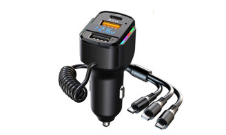 2403 3-in-1 Spring Fast Charging Cable Car Charger Dual USB Car Charging Multi functional Car Charging Head 8386