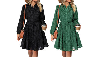 2403 Jacquard Lace up Skirt Spring/Summer New Product Jacquard Long sleeved Dress 8401LA
