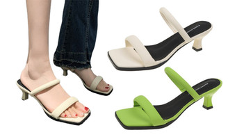 2404 Cold slippers for women, spring and summer fairies, slim heels, high heels, and straight line slippers for women, wearing simple and fashionable women's shoes on the outside 8436