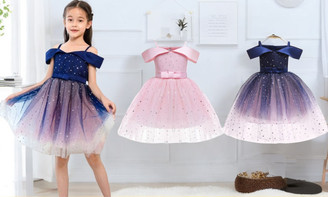 2404 Girl's dress, starry sky gradient off shoulder fluffy skirt, princess skirt 8437LA