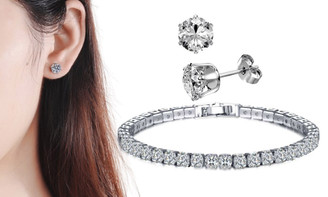 2404 Diamond set 4mm tennis bracelet with a row of bracelets and earrings, set of six claw zircon earrings 8442LA