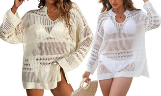 2405 NEW Hollow out top, long sleeved beach top, sub U-neck swimsuit outerwear 8460LA