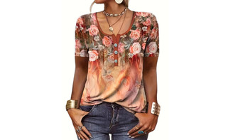 2405 NEW Spring/Summer Women's Loose Short sleeved Flower Printed Fashion T-shirt for Women 8465LA