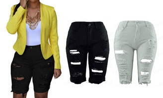 2405 NEW Women's summer high waisted perforated denim shorts 8477LA
