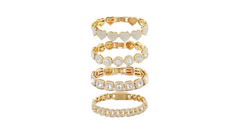 2406 NEW Round square heart-shaped set of 4 hip-hop Cuban chains, quadrilateral prismatic diamond inlaid bracelet 8483LA