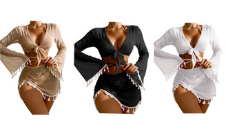 2406 NEW 4-piece floral tassel swimsuit lace up bikini set 8612