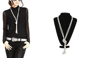 2406 NEW Versatile pearl long double layered knotted necklace sweater chain 8632LA