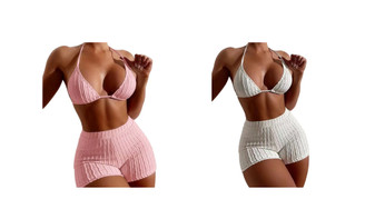 2406 NEW Solid color bikini camisole split swimsuit with high waisted flat angle pants 8638LA