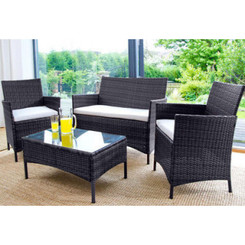4PC Rattan Garden Furniture Set - Black