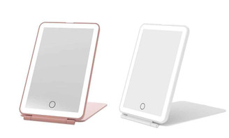 NEW  2407  Rechargeable Travel 3-color Lighting Touch Dimming Desktop Makeup Mirror 8528
