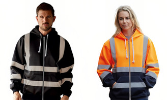 NEW  2408  Reflective Stripe Workwear Fleece Colorblock Zip-Up Hoodie 8540