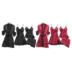 2409NEW-Four-Piece Suspender Pajamas Set with Nightgown 8752