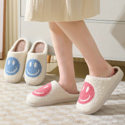 NEW  2409  Smile Face Slippers Retro Soft Plush Warm Slip-on Slippers Indoor Outdoor Slippers  8563