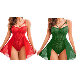 2411 New Christmas lace camisole jumpsuit lingerie 8989