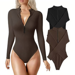 NEW  2503 Sexy Ribbed Zipper Long Sleeved Jumpsuit  9049