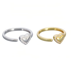 NEW  2505 Heart Shaped Ring With Diamond Heart Open Ring   9615