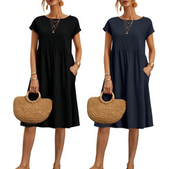 NEW  2505    Womens Summer Dresses Casual Short Sleeve Round Neck     9640